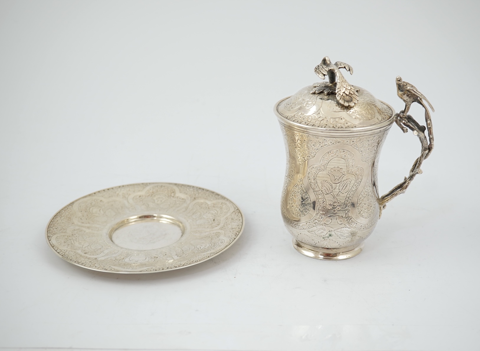 A late 19th/early 20th century Ottoman silver Sahlep cup and cover with stand